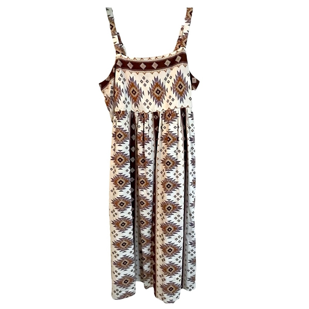 NWOT Sonoma Bohemian Aztec Midi Dress w/Pockets, Adjustable Straps, Empire Waist